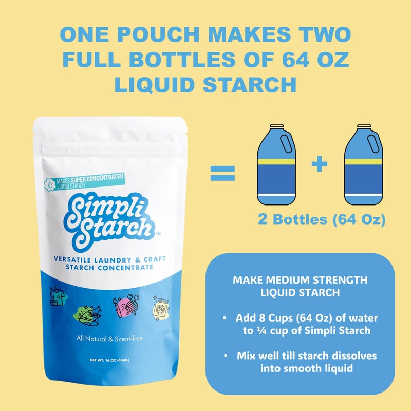 Simpli Starch® Dissolvable Starch Powder Mix. Makes Two Full 64 Oz Liquid Starch. Perfect For Laundry and Ironing, Add Directly to Your Washer. Ideal for Paper Mâché, Silly Putty, Playdough - 8oz (1) - Image 3